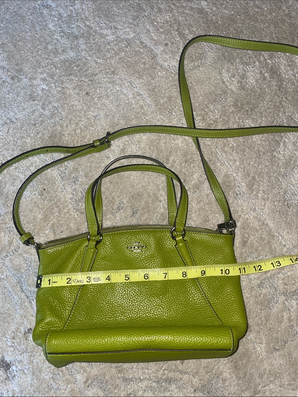 Coach Pebbled Leather Crossbody Tote in Lime Green